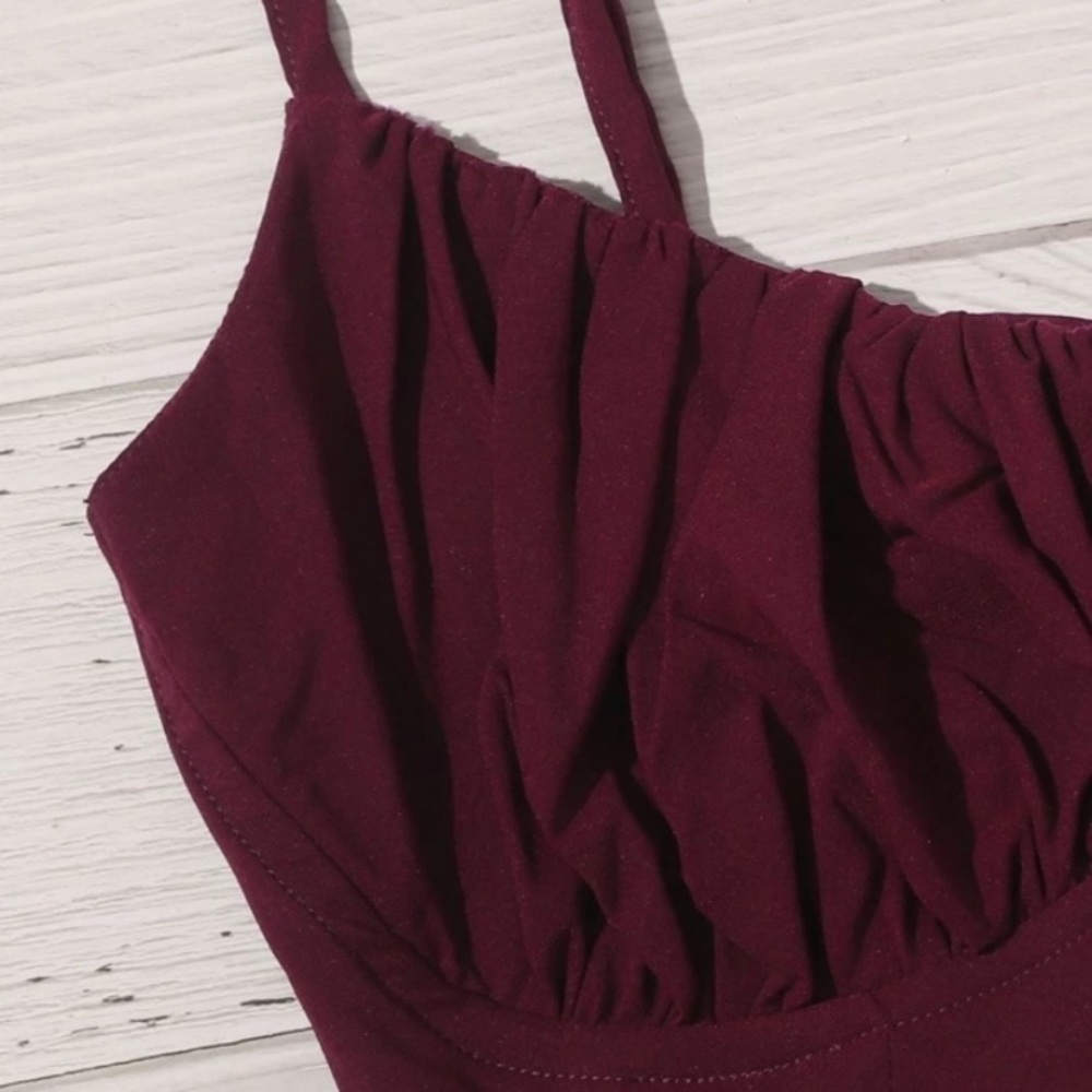 Lace-Up Back Ruched Bust Crop Cami🔴 - Picture 3 of 6